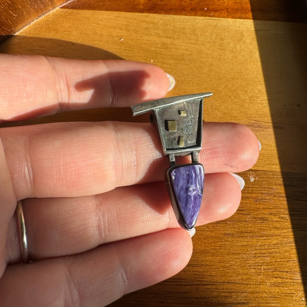 Unique Sterling Silver and Charoite Pendant